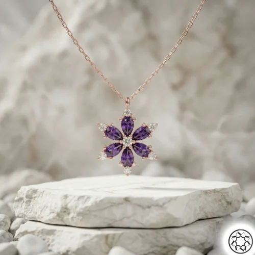 Gemini_Generated_Image_ieqknhieqknhieqk Mor Lotus Çiçeği Rose Gümüş Kolye