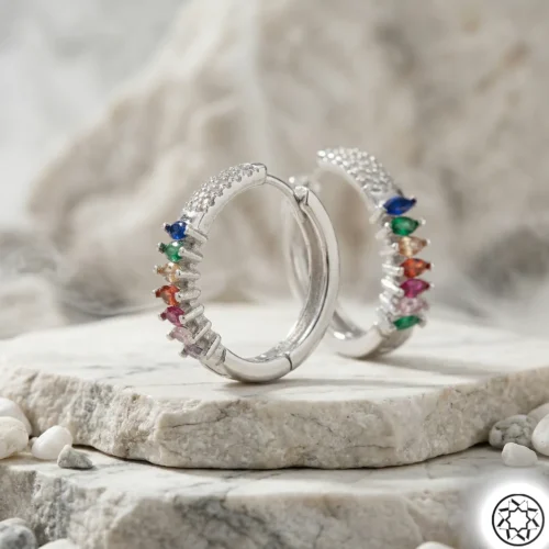 Mix Taşlı Kadın Gümüş Halka Küpe