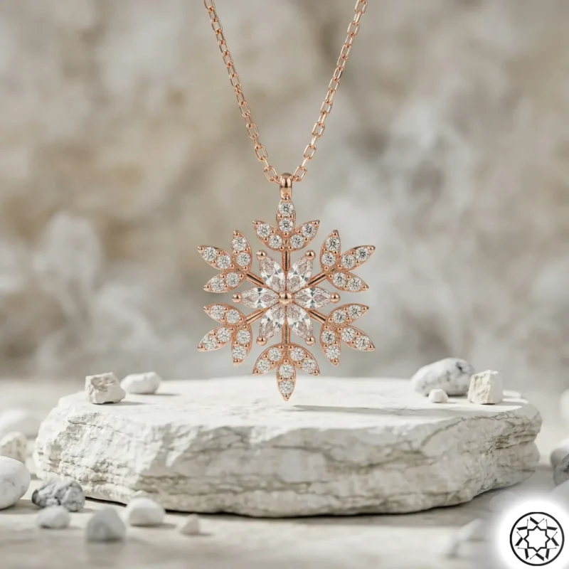 Rose Kar Tanesi Çiçek Kadın Gümüş Kolye