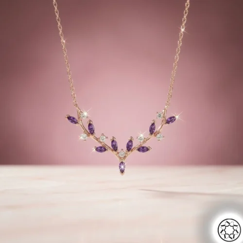 Mor Geyik Boynuzu Kadın Gümüş Kolye Modeli