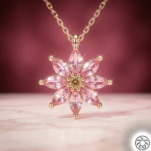 Pembe Çiçek Kadın Gümüş Kolye Modeli