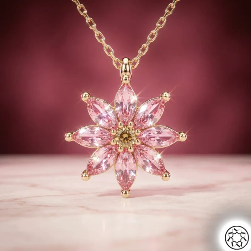 Pembe Çiçek Kadın Gümüş Kolye Modeli