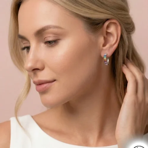 Mix Taşlı Kadın Gümüş Halka Küpe