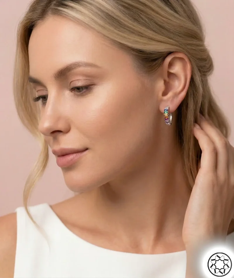 Mix Taşlı Kadın Gümüş Halka Küpe