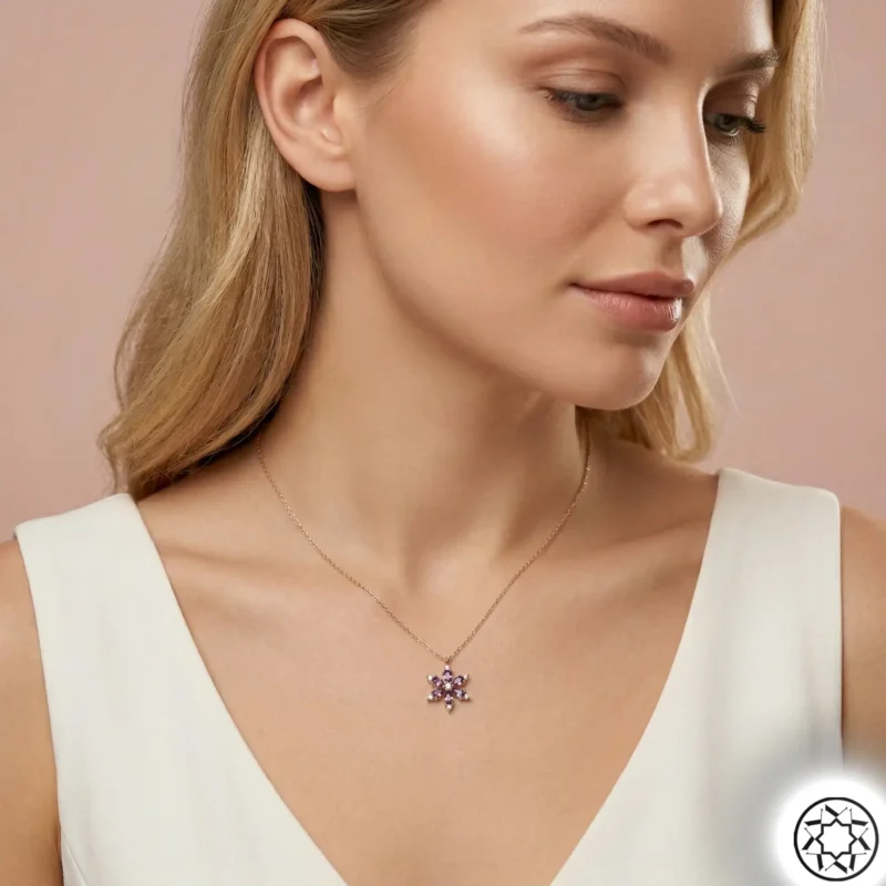 Gemini_Generated_Image_kim2b3kim2b3kim2 Mor Lotus Çiçeği Rose Gümüş Kolye