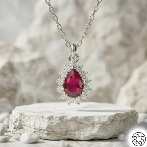 Kırmızı Damla Kadın Gümüş Kolye