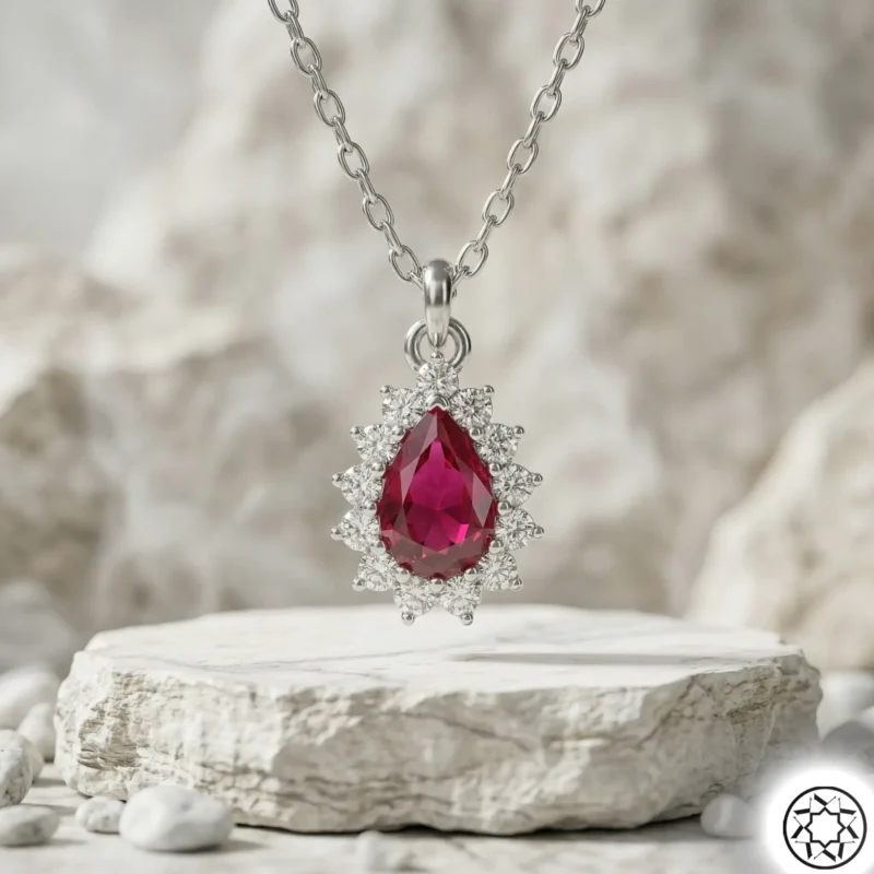 Kırmızı Damla Kadın Gümüş Kolye