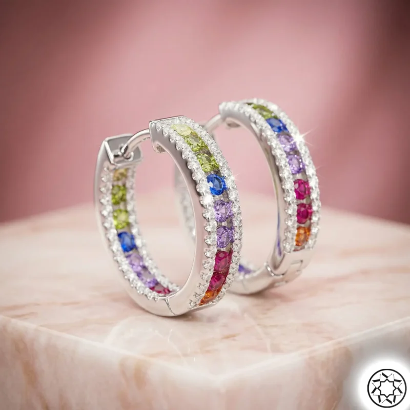 Mix Taşlı Kadın Gümüş Halka Küpe