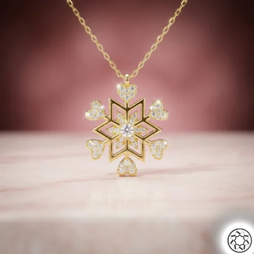 Gold Kar Tanesi ve Kalp Kadın Gümüş Kolye