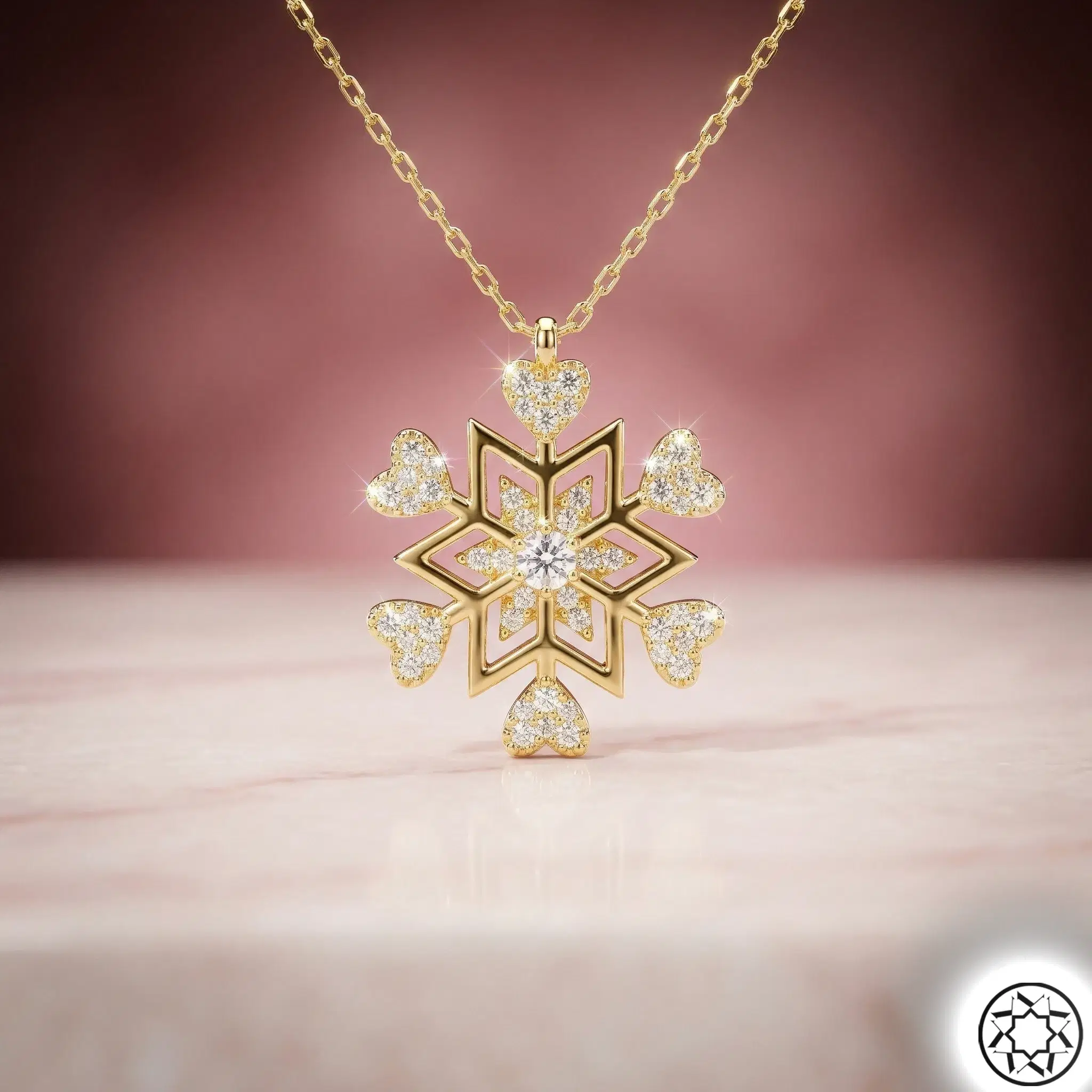 Gold Snow Flake & Heart Women's Silver Necklace