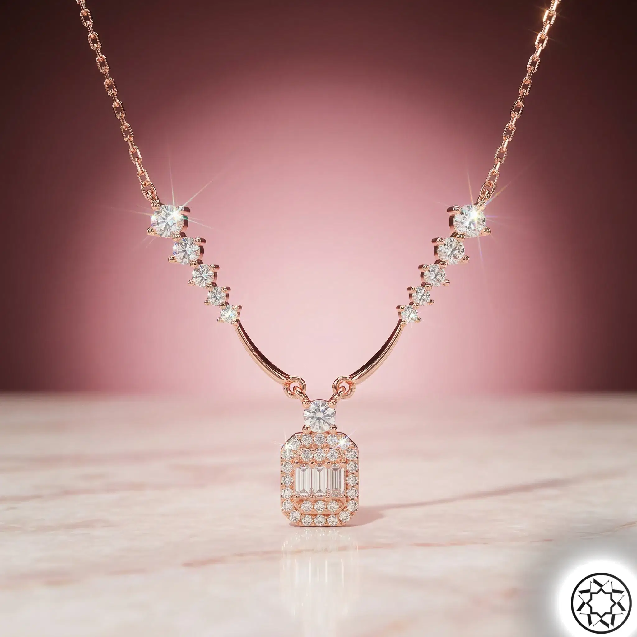 Rose Baguette Women's Silver Necklace