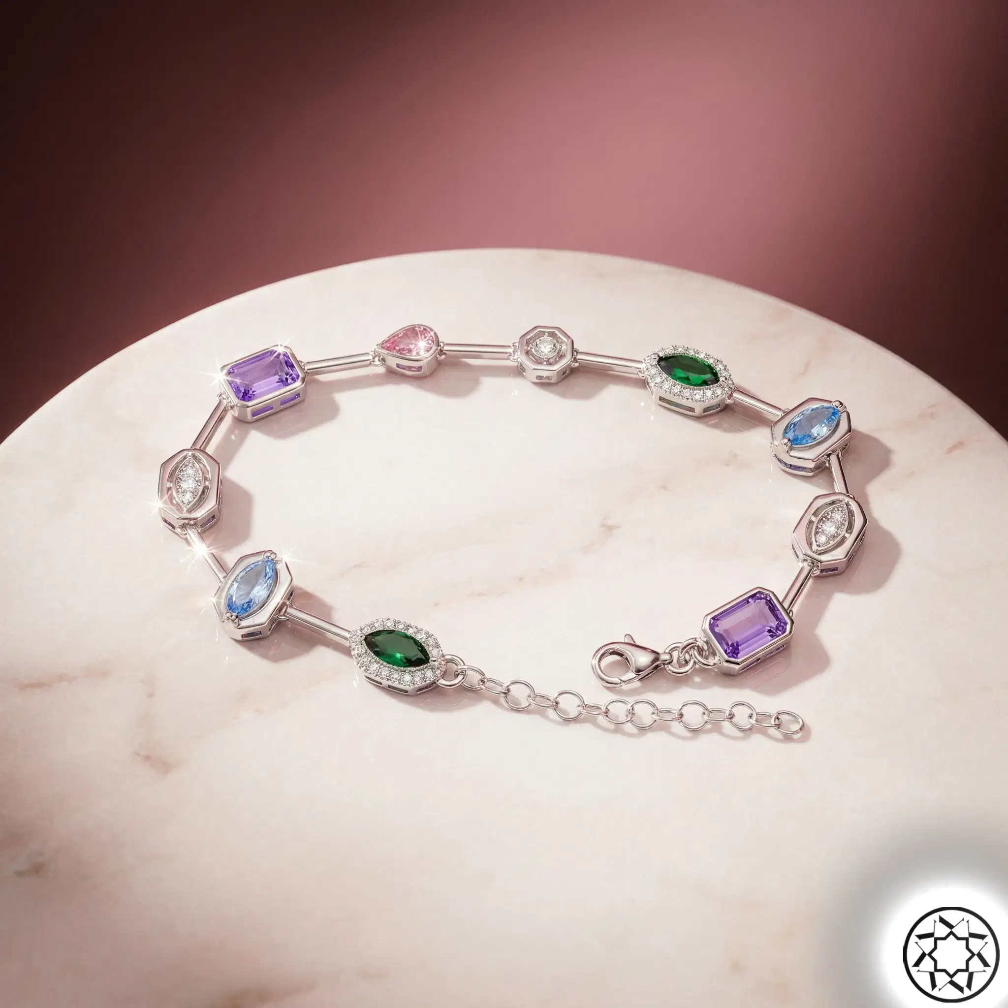Colored Mix Stone-set Women's Silver Bracelet