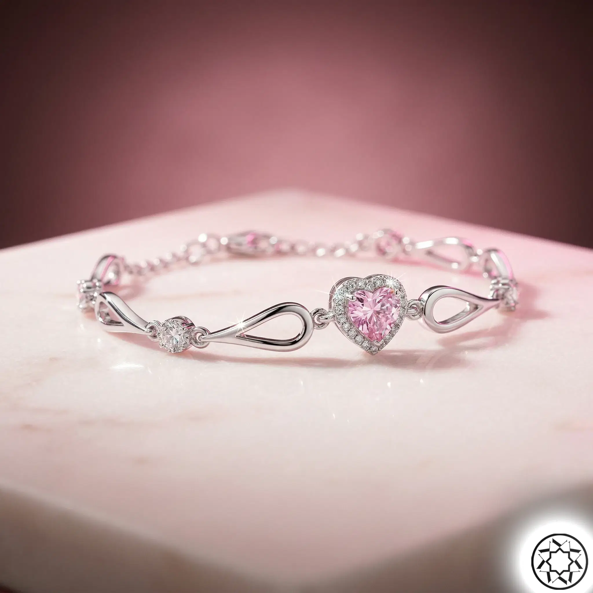 Pink Heart Women's Silver Bracelet