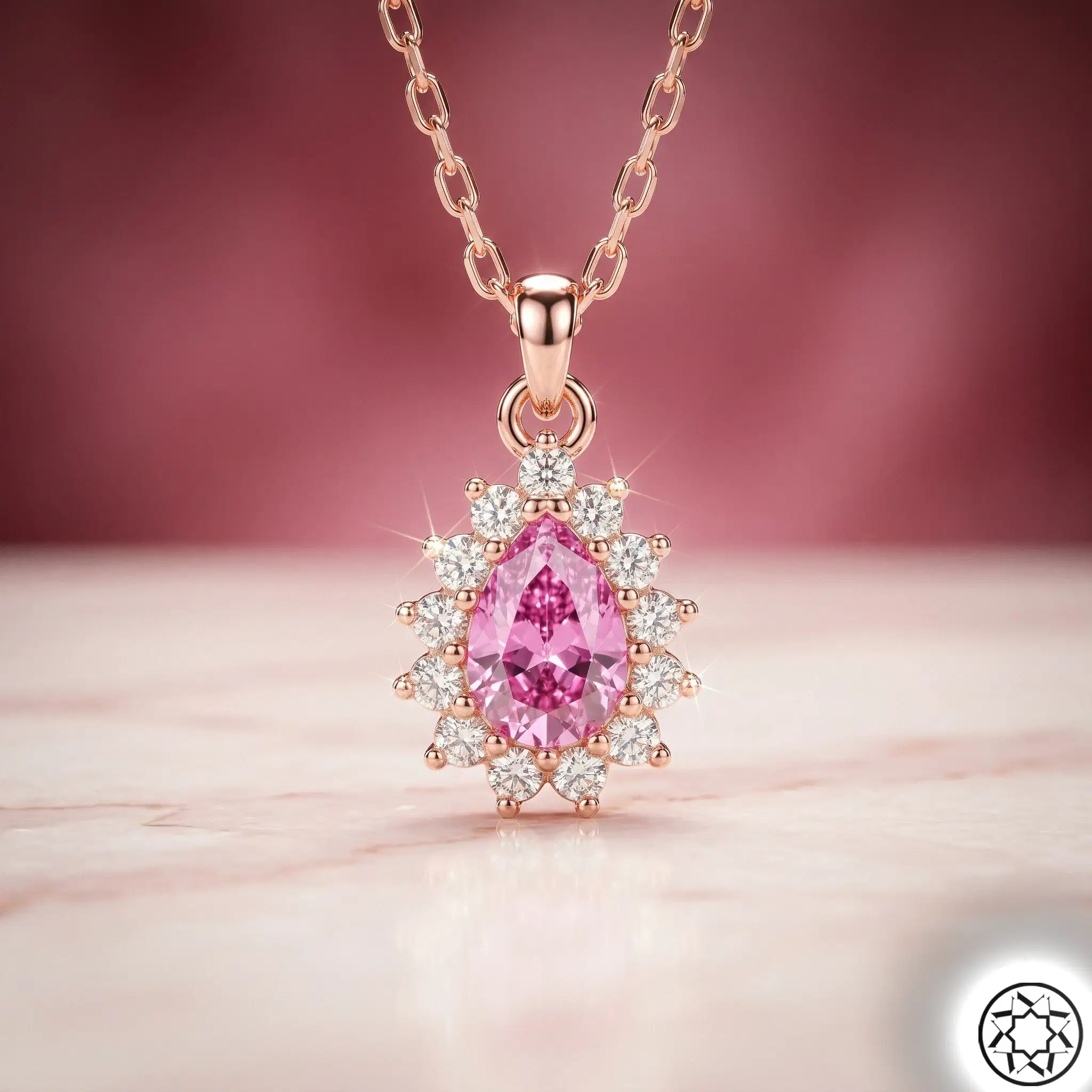 Rose Pink Drop Women's Silver Necklace