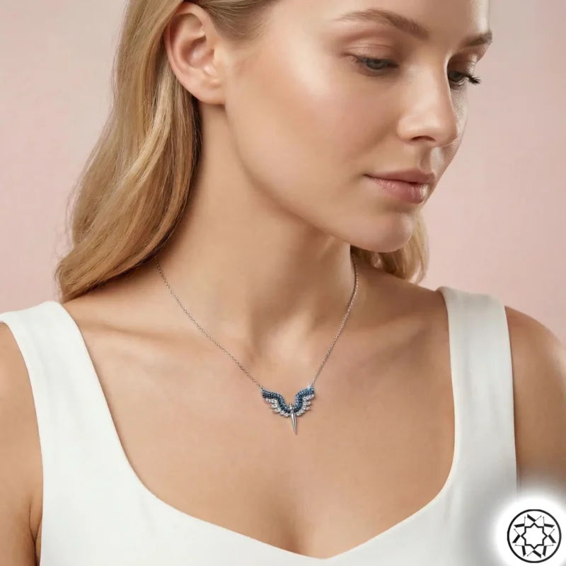 Lacivert-Turkuaz Mikail Kadın Gümüş Kolye