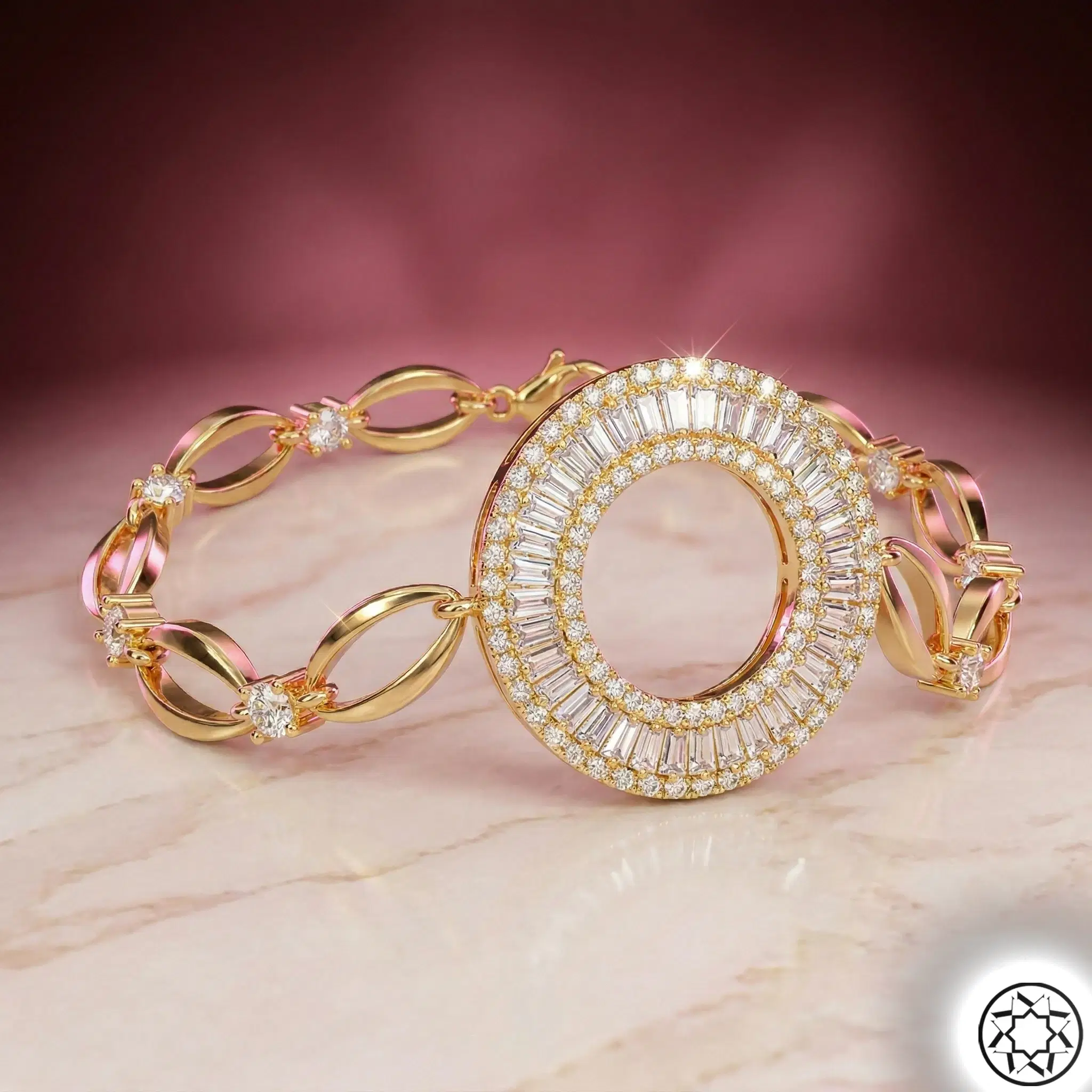 Zircon Stone-set Quarter Gold Women's Silver Bracelet