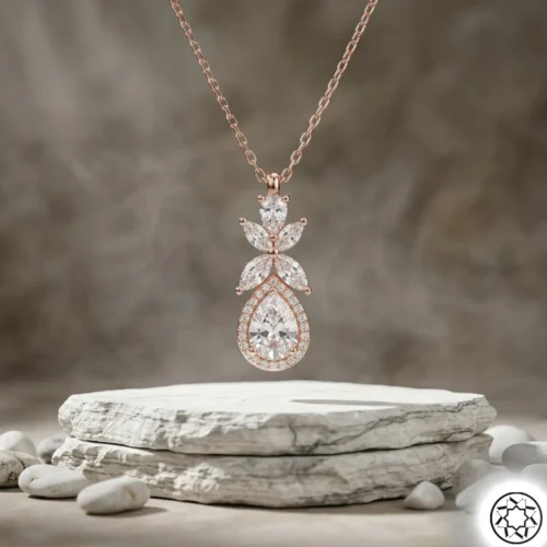 Gemini_Generated_Image_sbxvpysbxvpysbxv Rose Çiçek ve Damla Kadın Gümüş Kolye