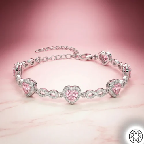 Tamtur Sonsuzluk ve Pembe Kalp Kadın Gümüş Bileklik