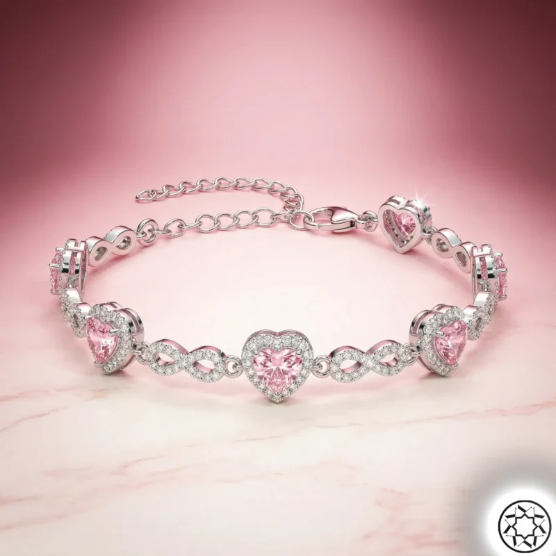 Tamtur Sonsuzluk ve Pembe Kalp Kadın Gümüş Bileklik