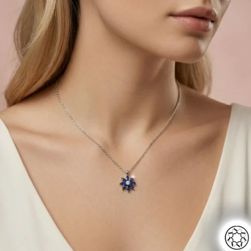 Gemini_Generated_Image_tgu1g4tgu1g4tgu1 Lacivert Çiçek Kadın Gümüş Kolye