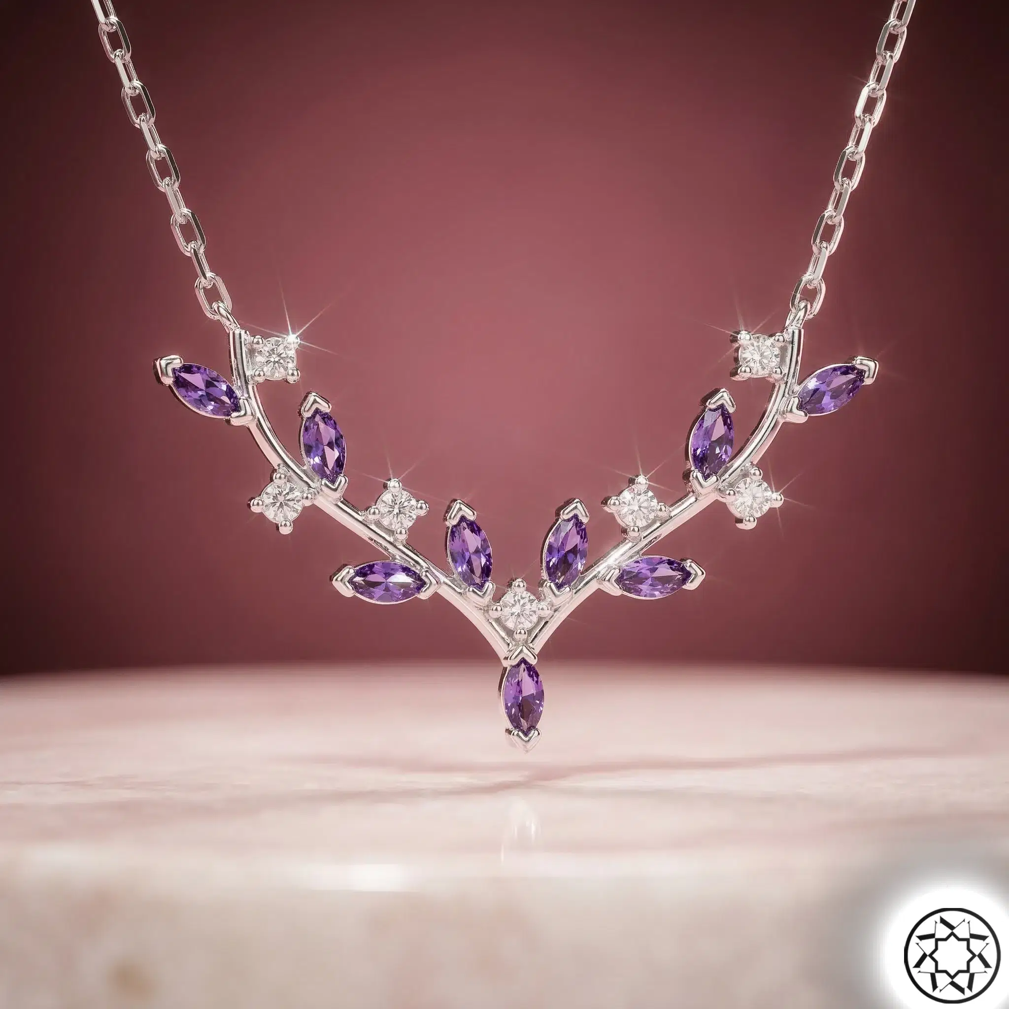 Purple Deer Antler Women's Silver Necklace
