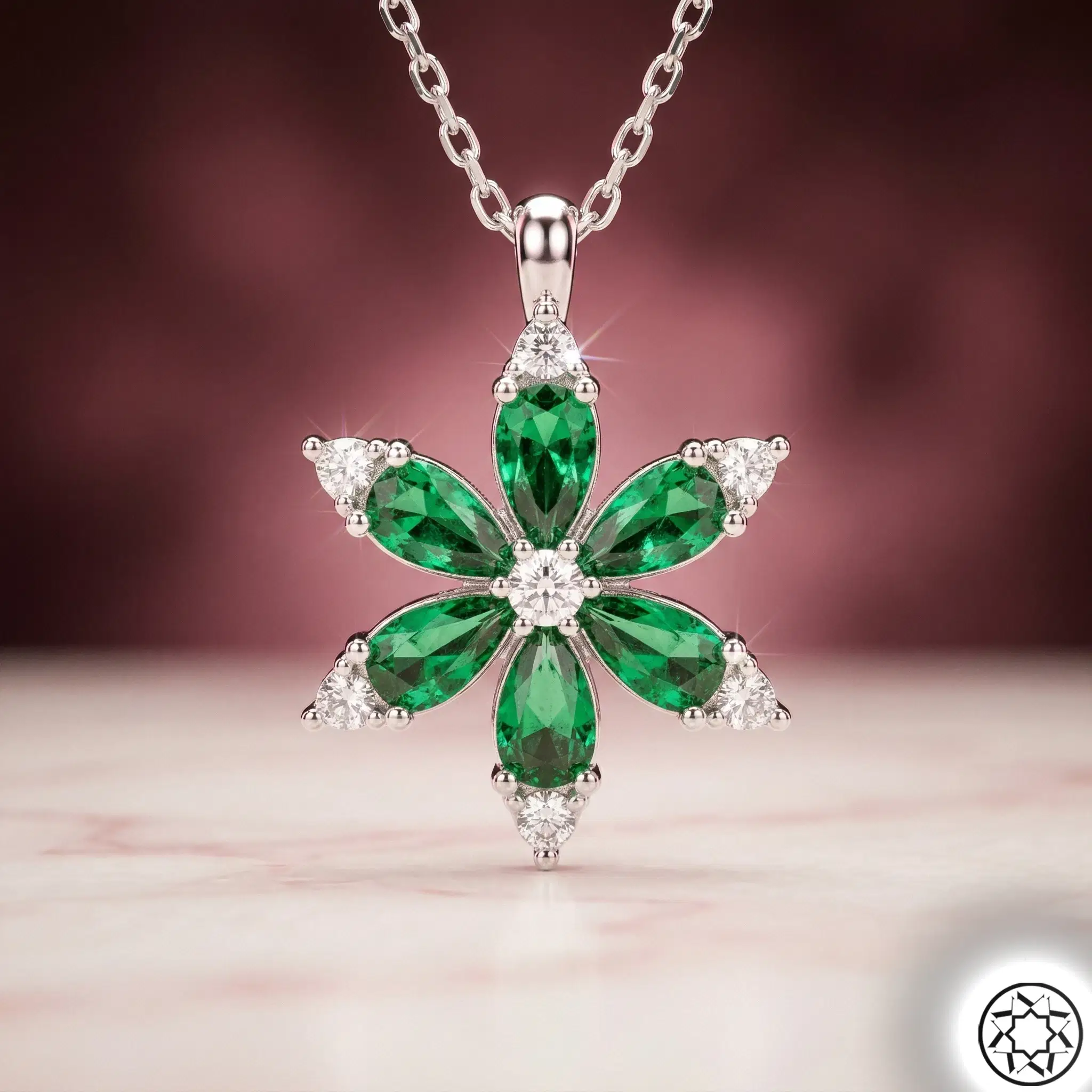 Green Color Flower Women's Silver Necklace