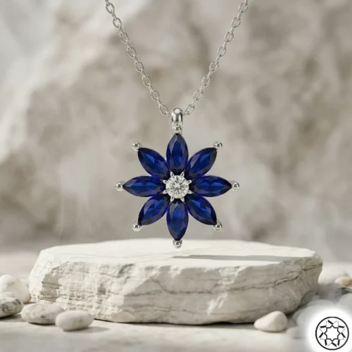 Gemini_Generated_Image_v23m1nv23m1nv23m Lacivert Çiçek Kadın Gümüş Kolye