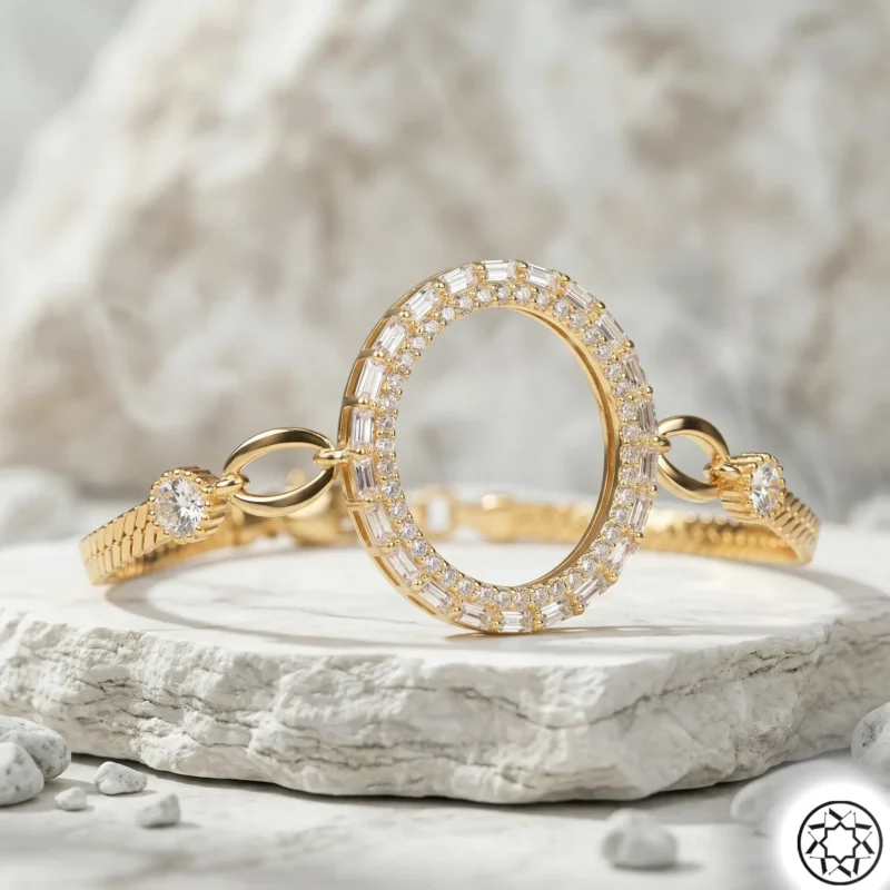 Altın Yaldızlı Yarım Altın Takmalı Kadın Gümüş Bileklik