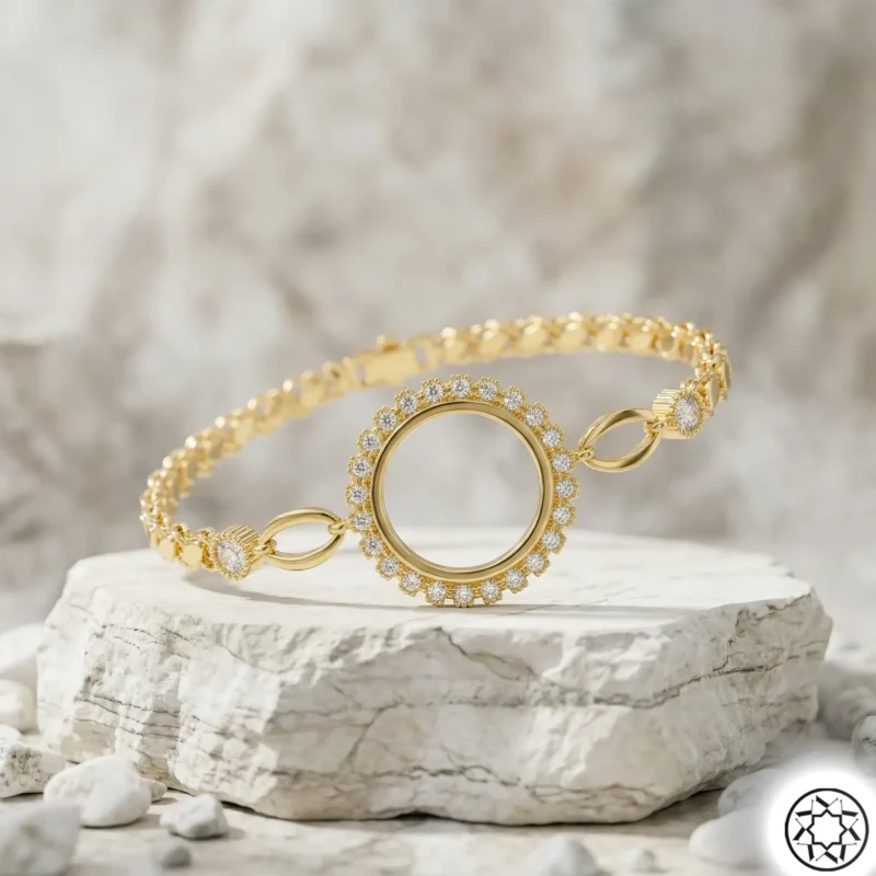 Zirkon Taşlı Altın Yaldızlı Çeyrek Altın Gümüş Bileklik