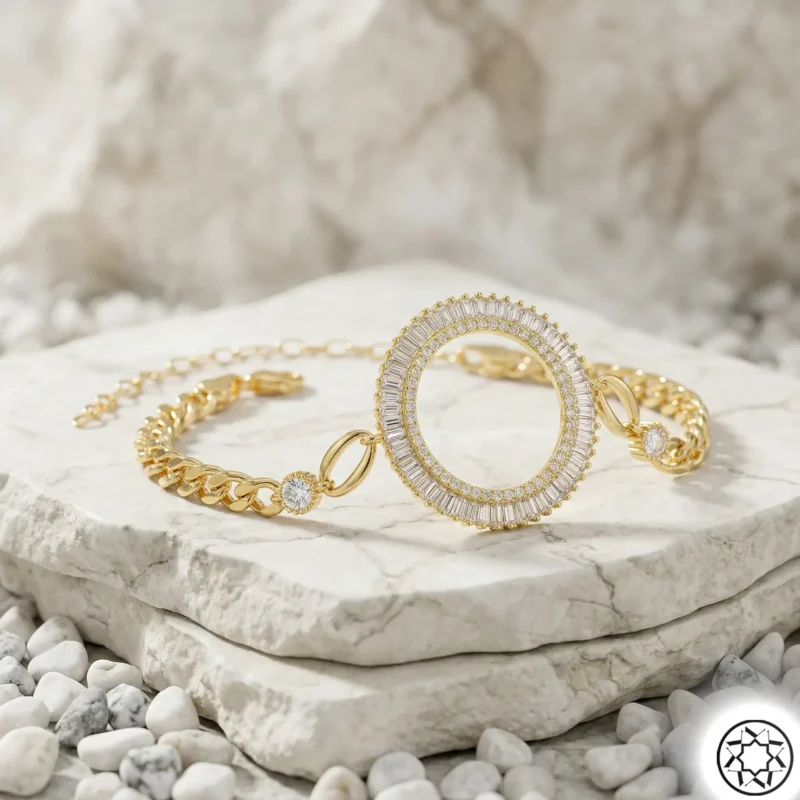 Altın Yaldızlı Yarım Altın Çerçeveli Kadın Gümüş Bileklik