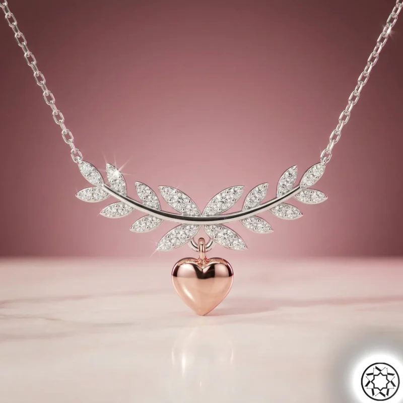 Sarmaşık ve Sallanan Kalp Detaylı Gümüş Kolye