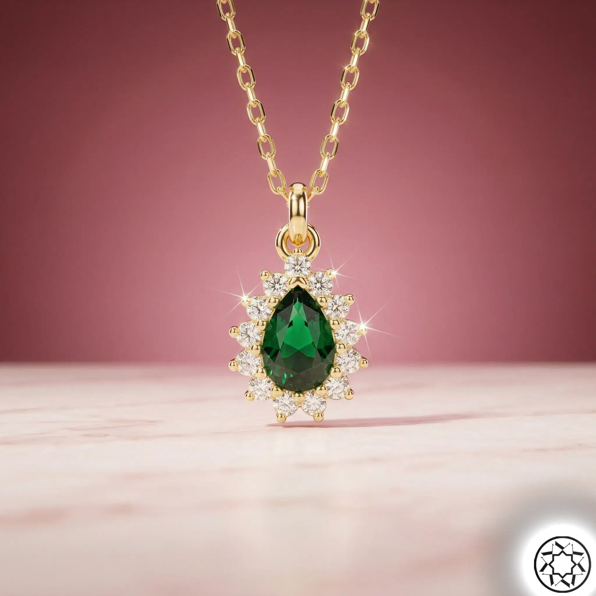 Gold Gilded Green Drop Women's Silver Necklace