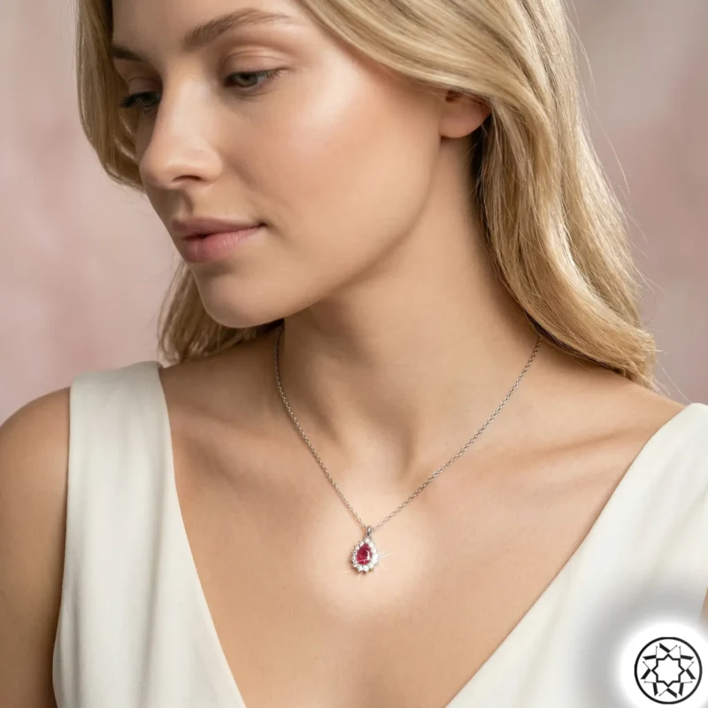 Kırmızı Damla Kadın Gümüş Kolye