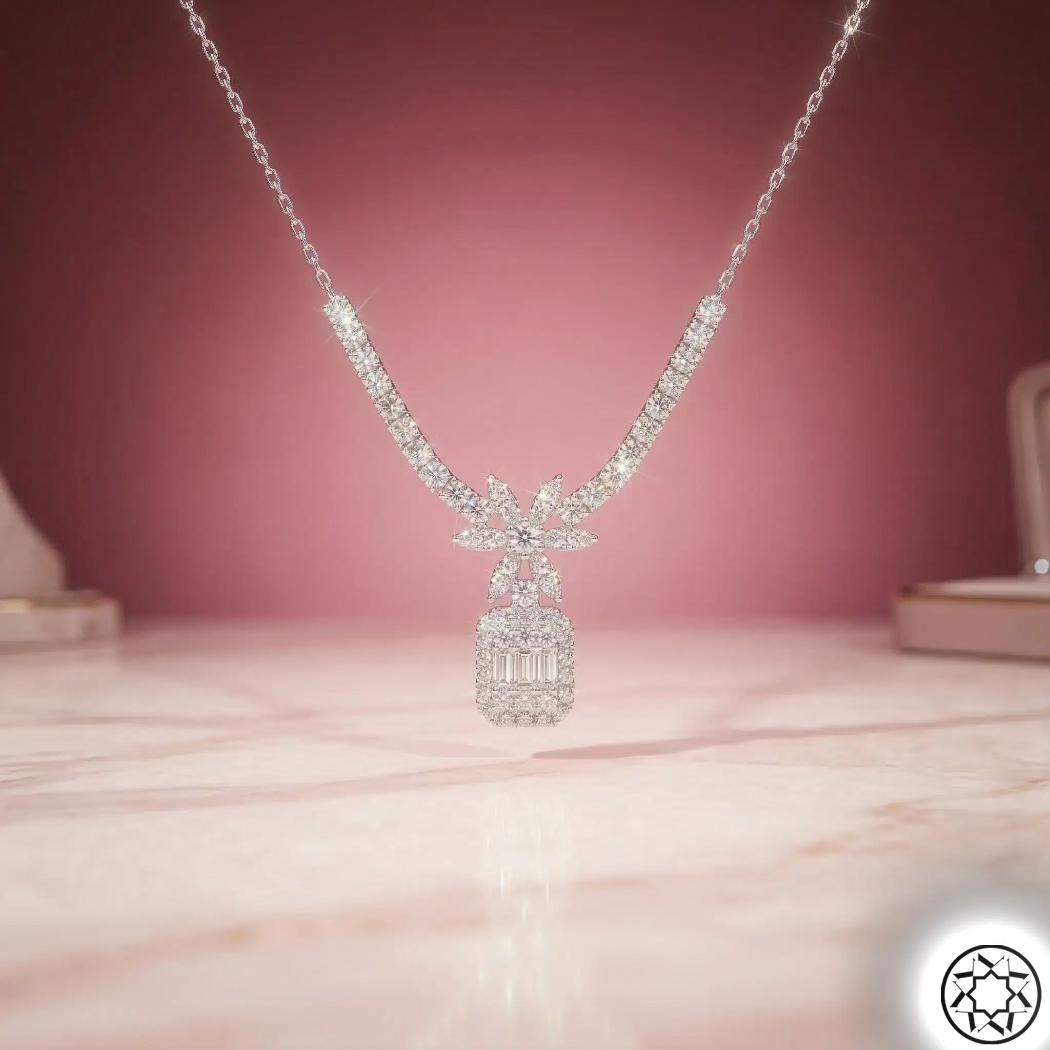 925 K Silver Baguette Cut Women's Necklace