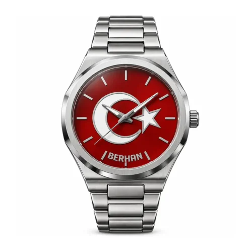Ay Yıldızlı ve İsimli Gümüş Kadranlı Kol Saati