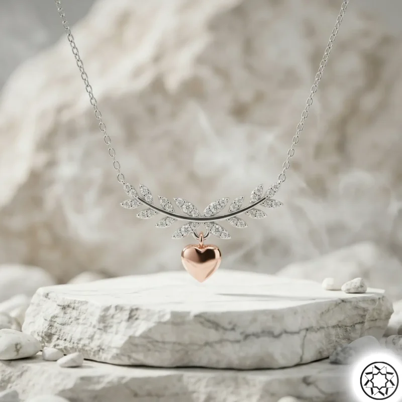 Sarmaşık ve Sallanan Kalp Detaylı Gümüş Kolye