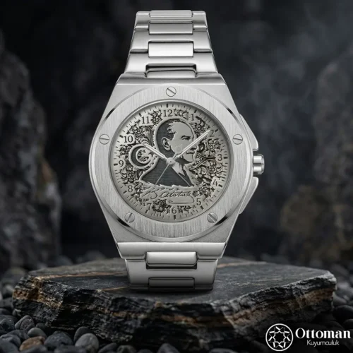 Atatürk Tasarım Gümüş Kadranlı Kol Saati
