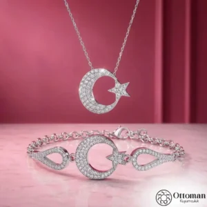 Ay Yıldız Kadın Gümüş Kolye ve Bileklik Set