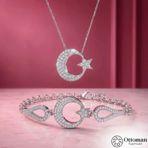 Ay Yıldız Kadın Gümüş Kolye ve Bileklik Set