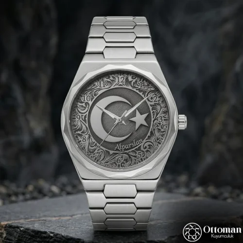 Türk Motifli Gümüş Kadranlı Erkek Kol Saati
