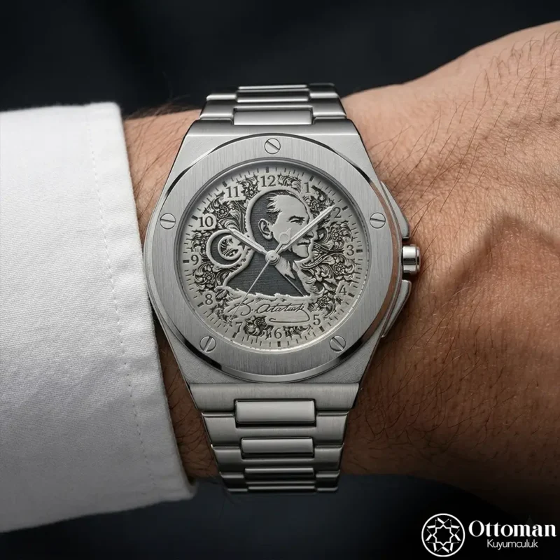 Atatürk Tasarım Gümüş Kadranlı Kol Saati