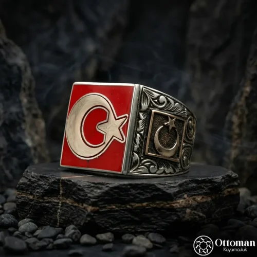 Ay Yıldızlı Gümüş Yüzük