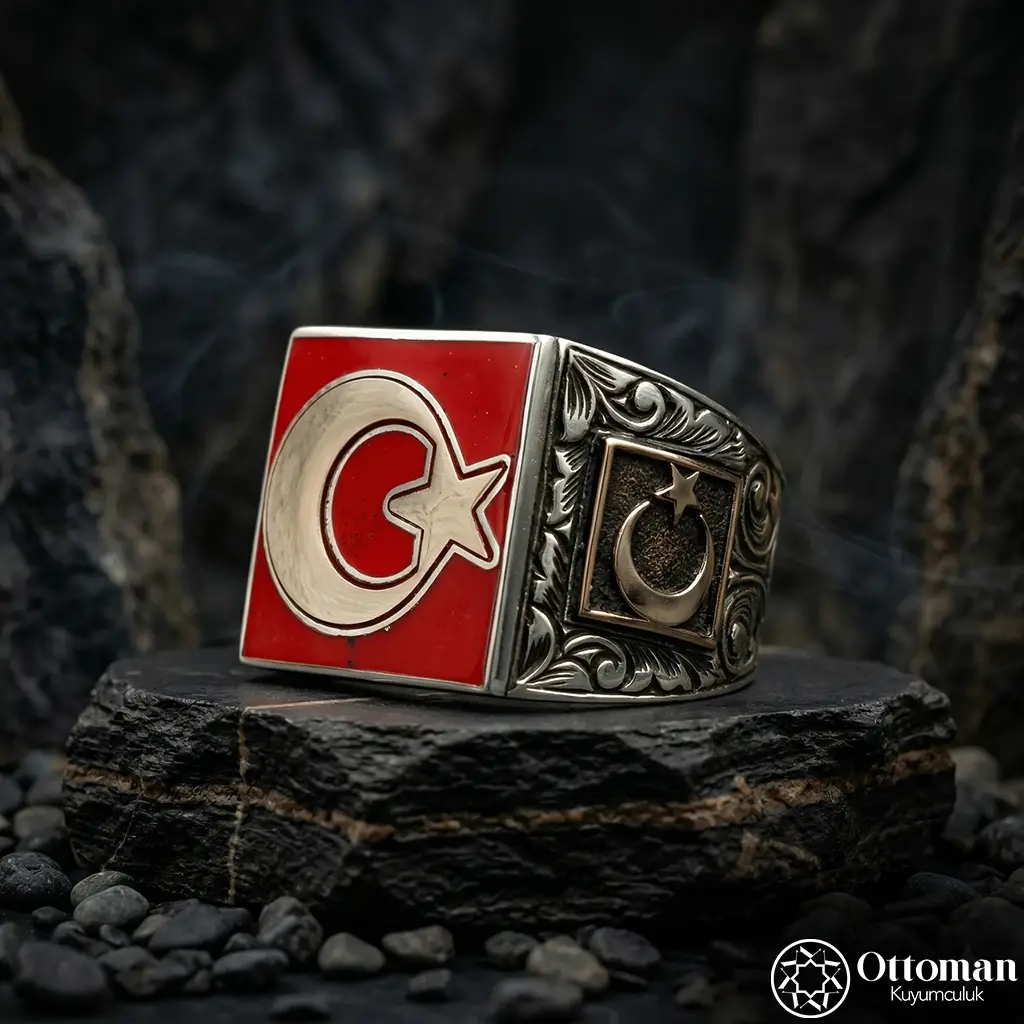 Star and Crescent Silver Ring