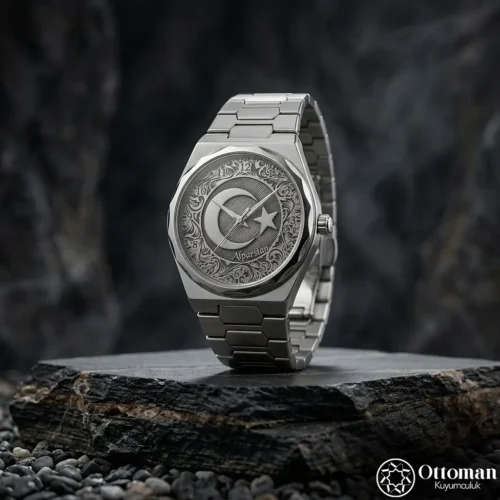 Türk Motifli Gümüş Kadranlı Erkek Kol Saati
