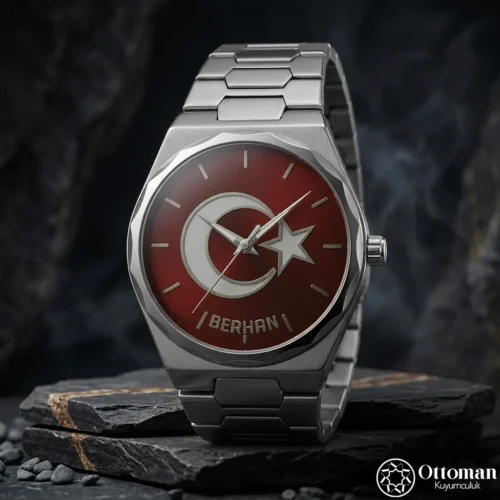 Ay Yıldızlı İsimli Gümüş Kadranlı Erkek Kol Saati