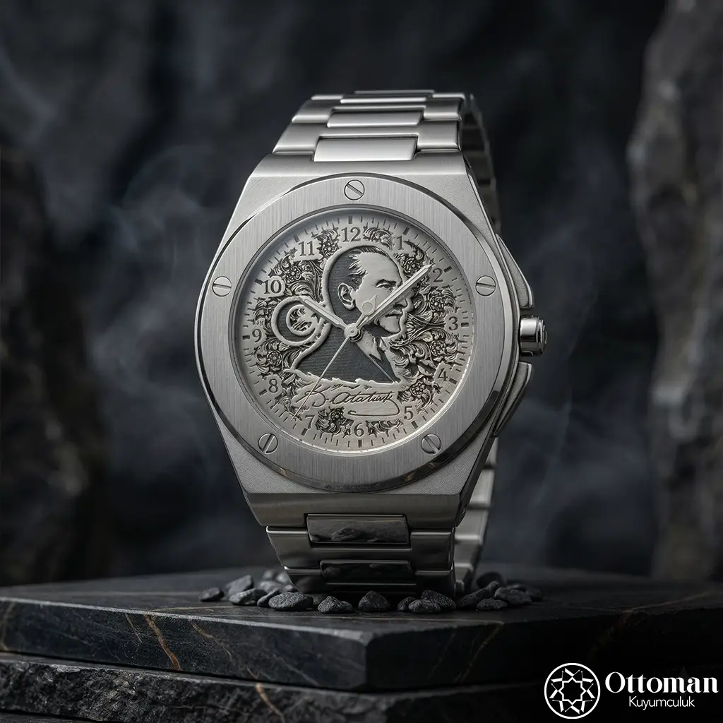 Atatürk Design Silver Dial Wristwatch
