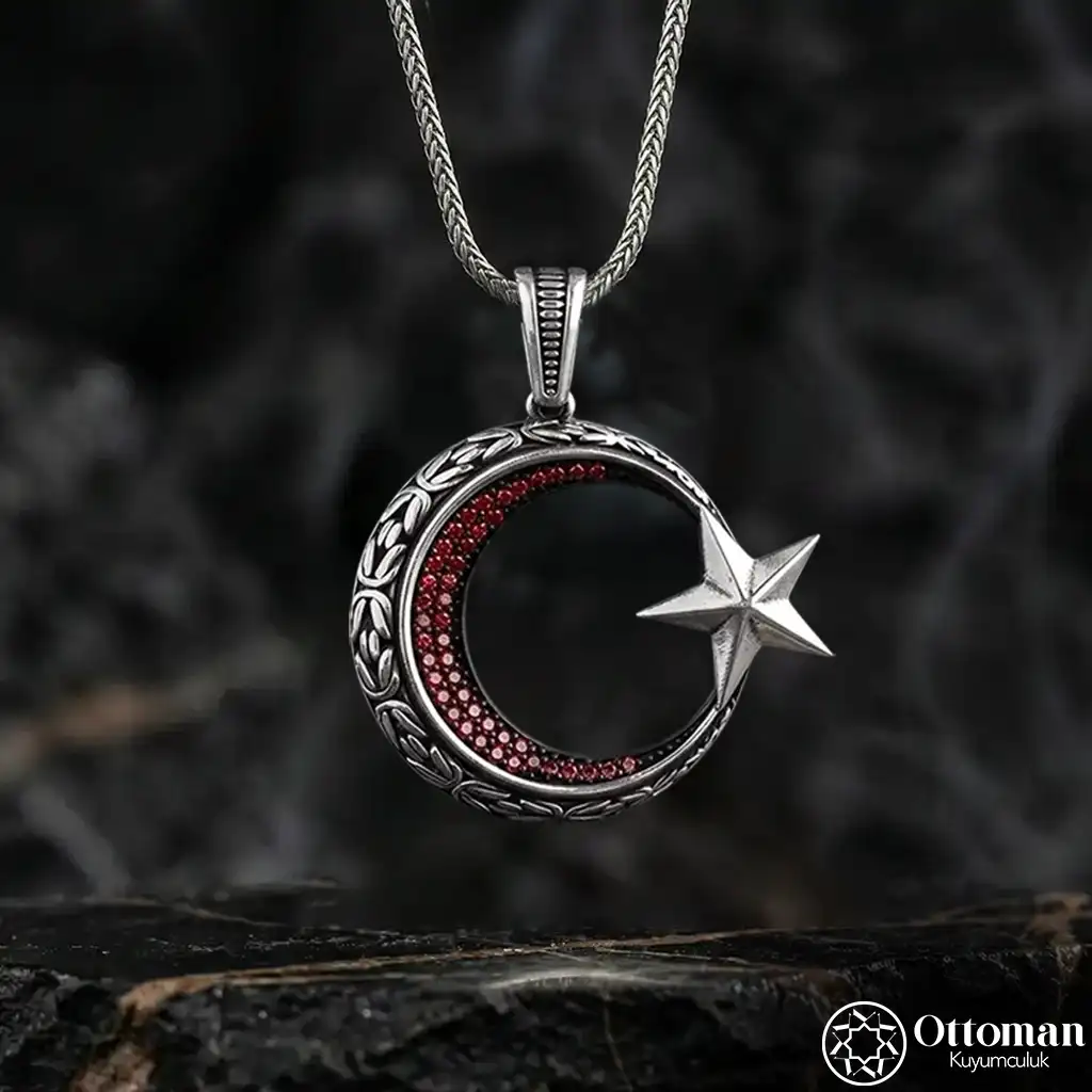 Star and Crescent Silver Men's Necklace