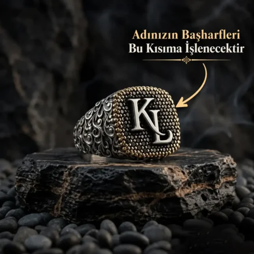 Harfli ve Gravür İşlemeli Gümüş Yüzük