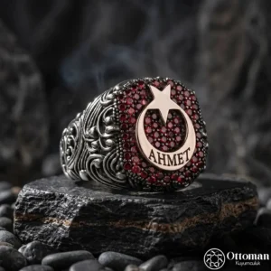 İsimli Ay Yıldızlı Gümüş Yüzük