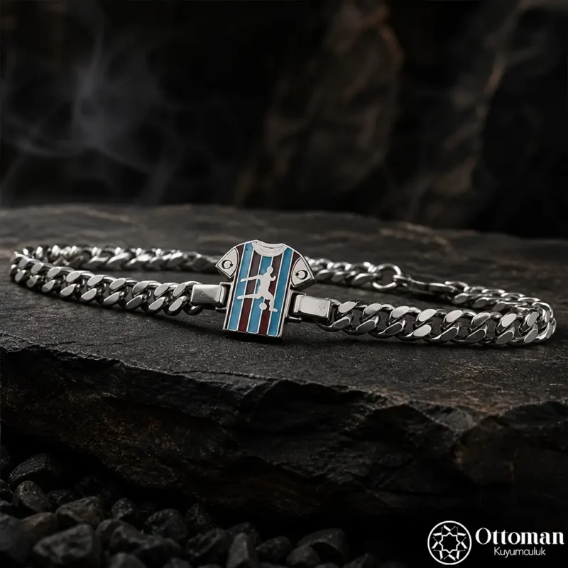 1 Bordo Mavi Gümüş Erkek Bileklik